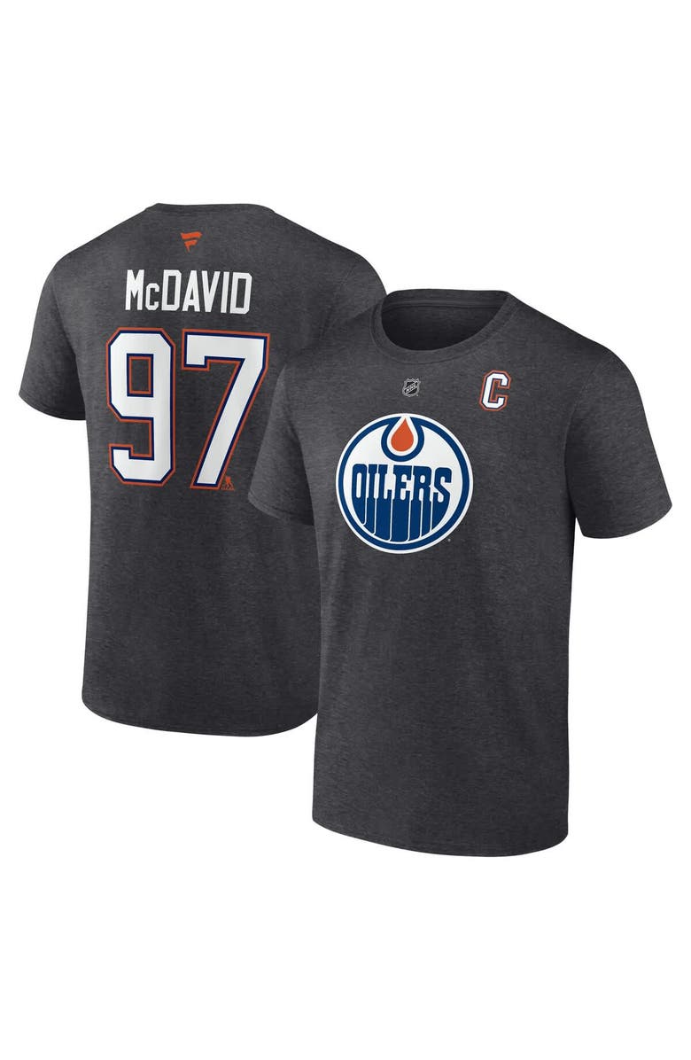FANATICS Men's Fanatics Connor McDavid Charcoal Edmonton Oilers Authentic Stack Name & Number T-Shirt, Alternate, color, Charcoal
