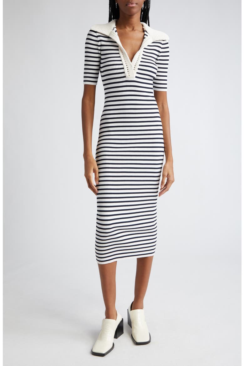 Darcy Stripe Midi Sweater Dress, Main, color, NAVY/ BONE