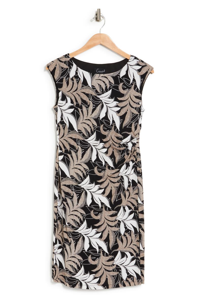 Leaf Print Boatneck Dress, Alternate, color, BLACK