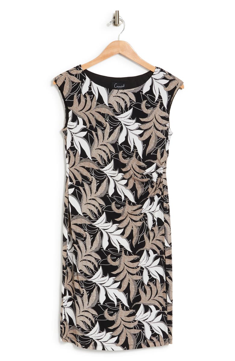 Connected Apparel Leaf Print Boatneck Dress, Alternate, color,