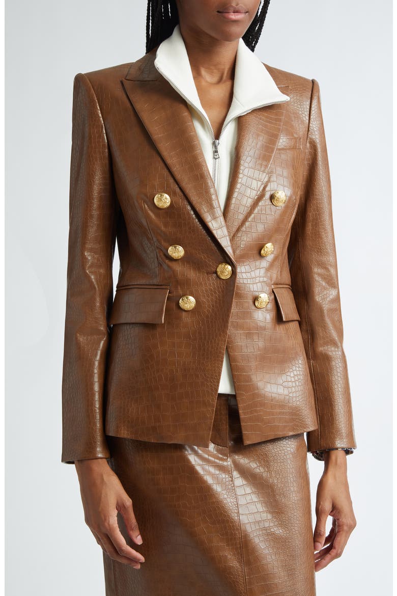 Lawrence Croc Embossed Faux Leather Dickey Jacket, Alternate, color, DARK CAMEL