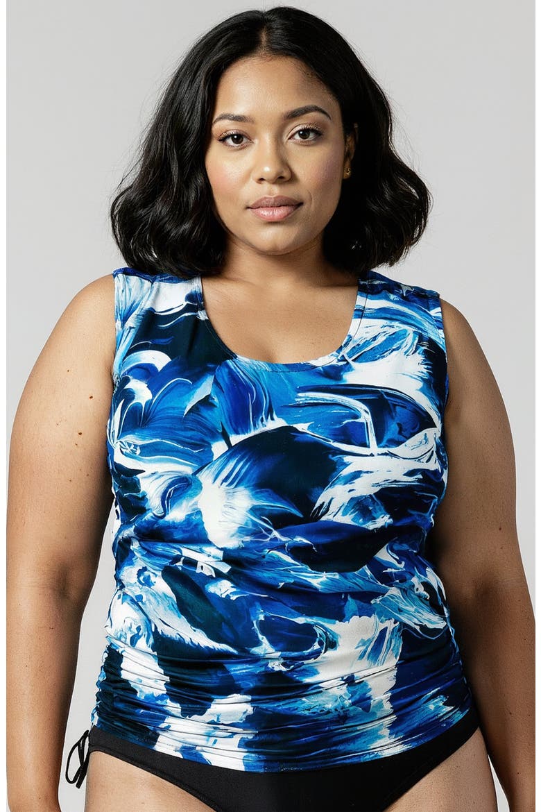 Plus Size Closed Back Maya Swim Top, Main, color, Navy Wave