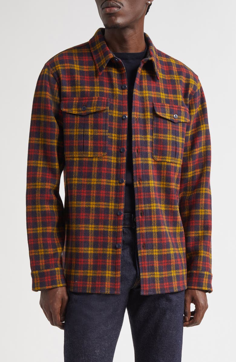 Double RL Walker Plaid Wool Flannel Work Shirt, Main, color, Red/ Yellow
