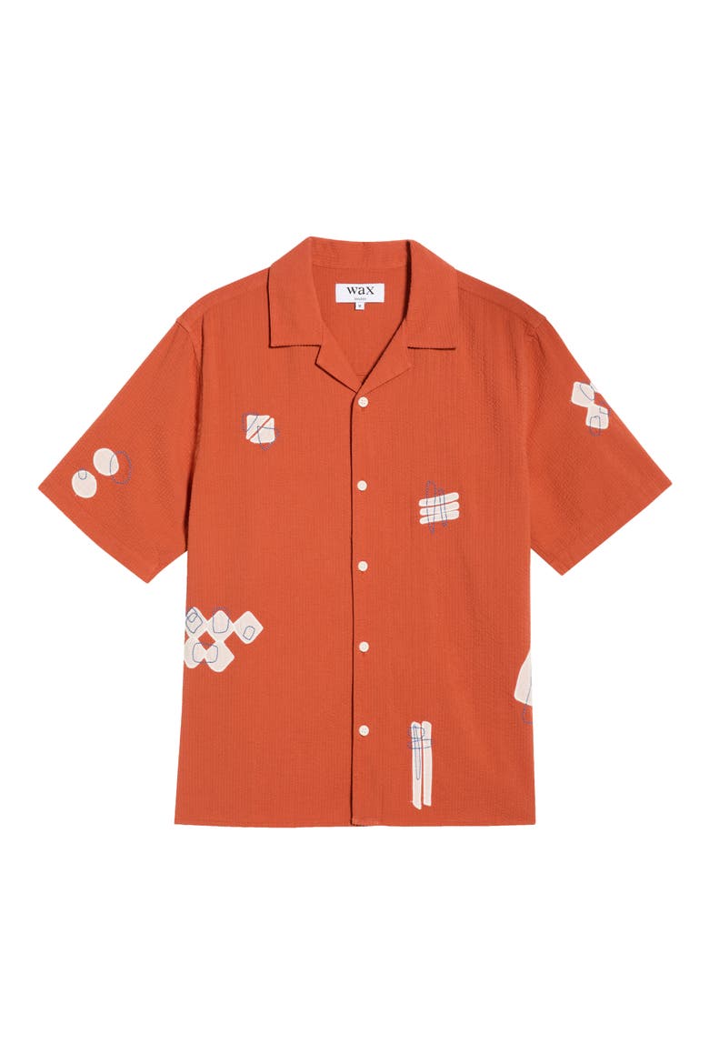 Didicot Scribble Appliqué Cotton Seersucker Camp Shirt, Alternate, color, TERRACOTTA / ECRU