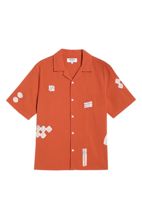 Didicot Scribble Appliqué Cotton Seersucker Camp Shirt