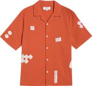 Wax London Didicot Scribble Appliqué Cotton Seersucker Camp Shirt