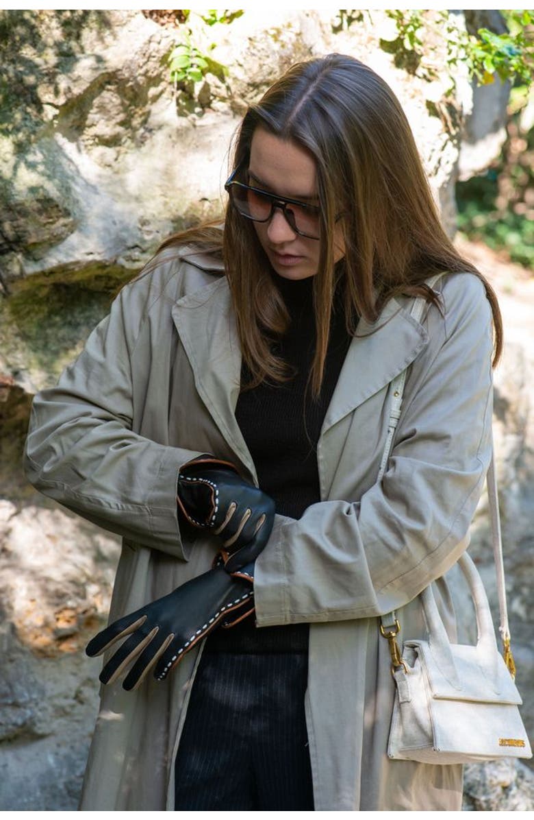 Agnelle Diane Lambskin Glove with Cashmere Lining and Contrast Details, Alternate, color, Tnoir/Sable/Toscana/Lumiere