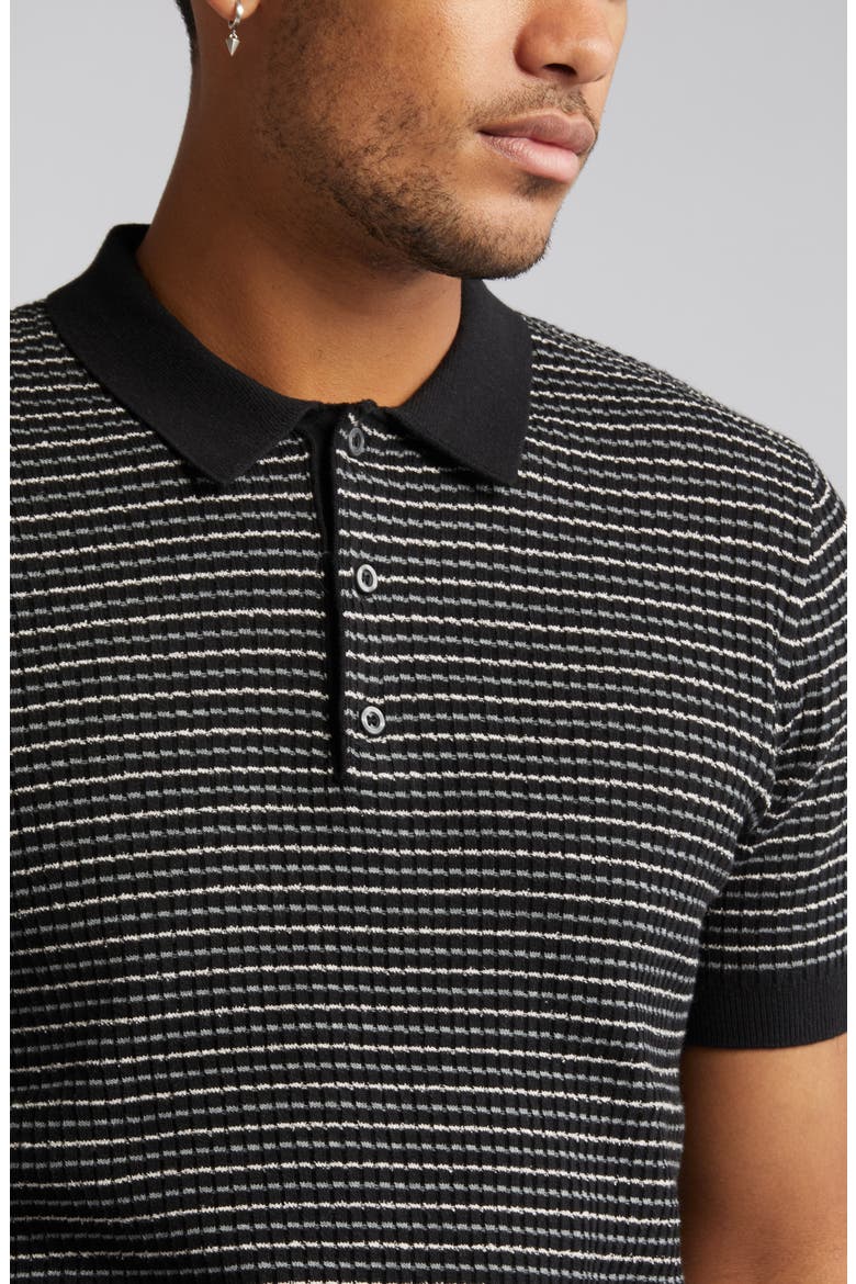 Texture Knit Polo Sweater, Alternate, color, BLACK RIB STRIPE