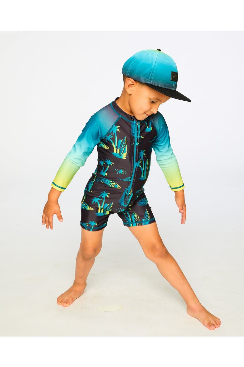 One-Piece Long Sleeve Surf Rashguard, Alternate, color, Black Surf Print