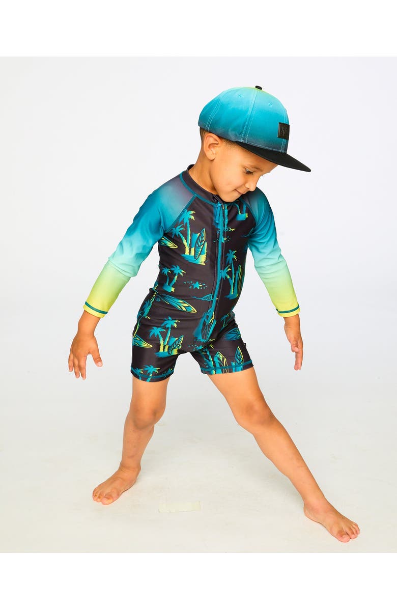 Deux par Deux One-Piece Long Sleeve Surf Rashguard, Alternate, color, Black Surf Print