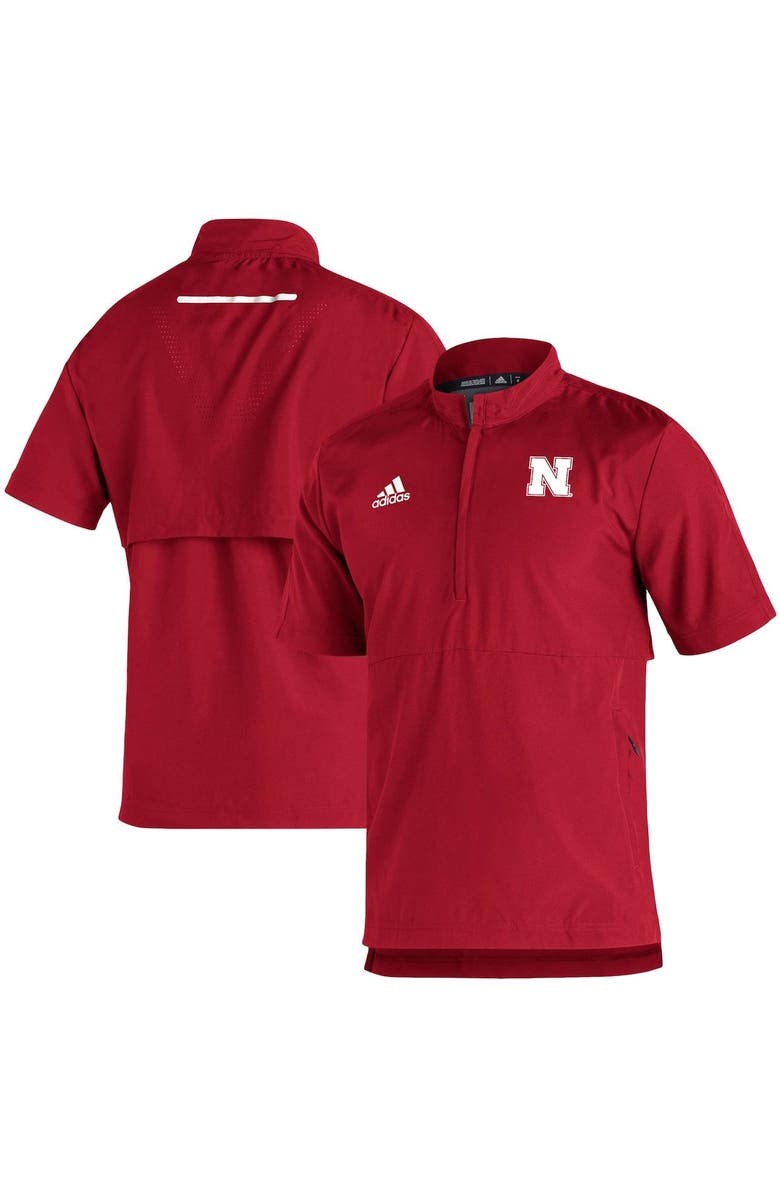 adidas Men's adidas Scarlet Nebraska Huskers 2021 Sideline AEROREADY Short Sleeve Quarter-Zip Jacket, Main, color,