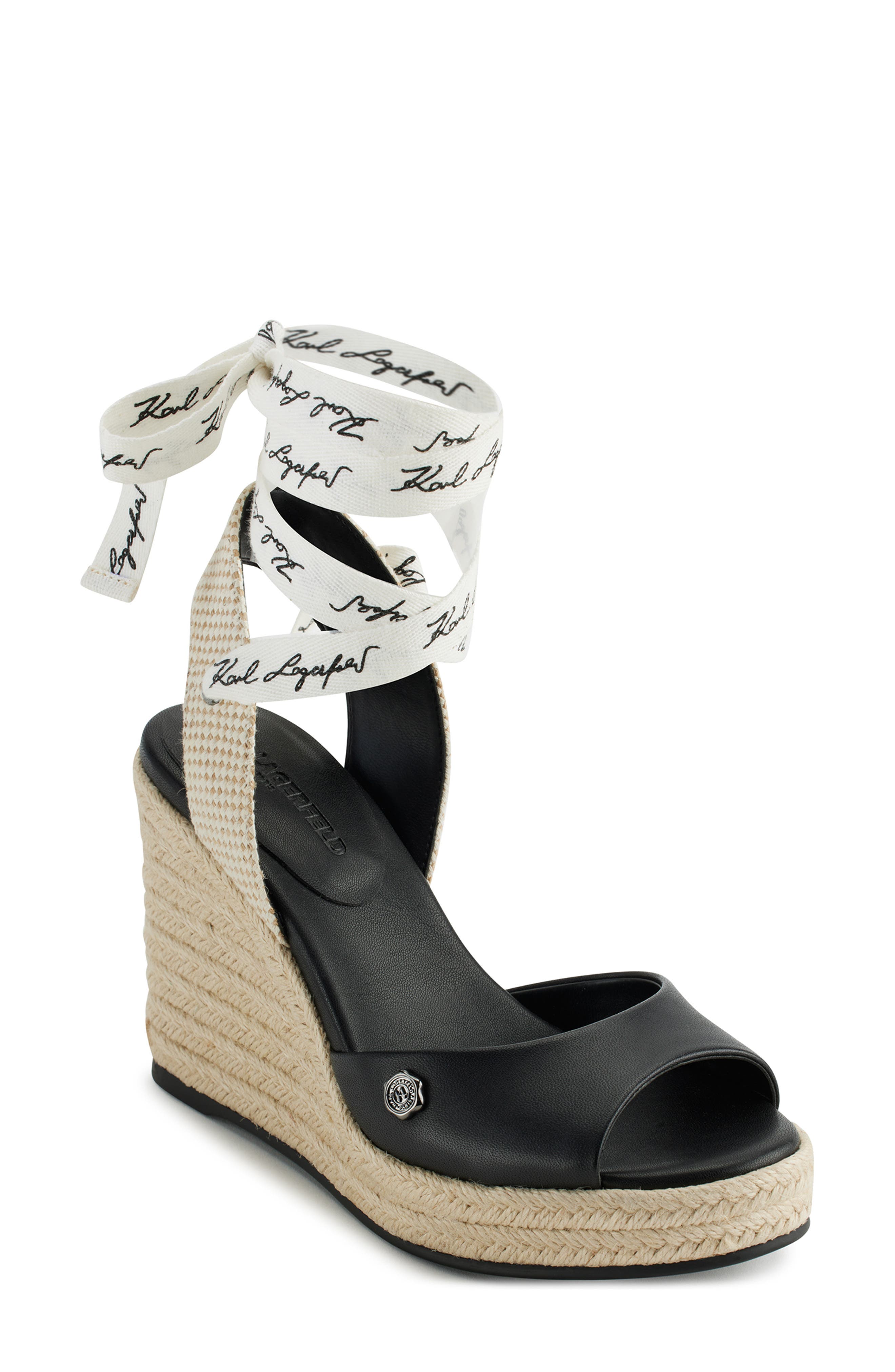KARL LAGERFELD PARIS Cecilia Ankle Tie Sandal, Main, color, 