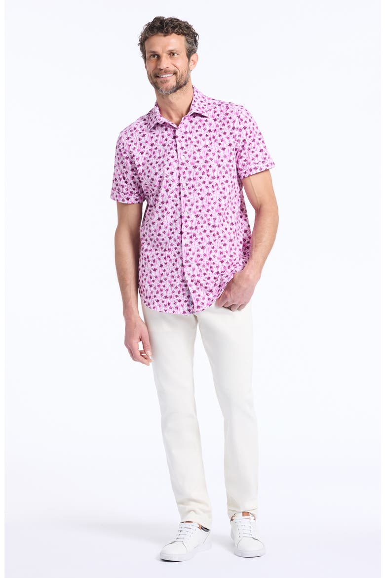 Bramwell Floral Short Sleeve Knit Button-Up Shirt, Alternate, color, PINK
