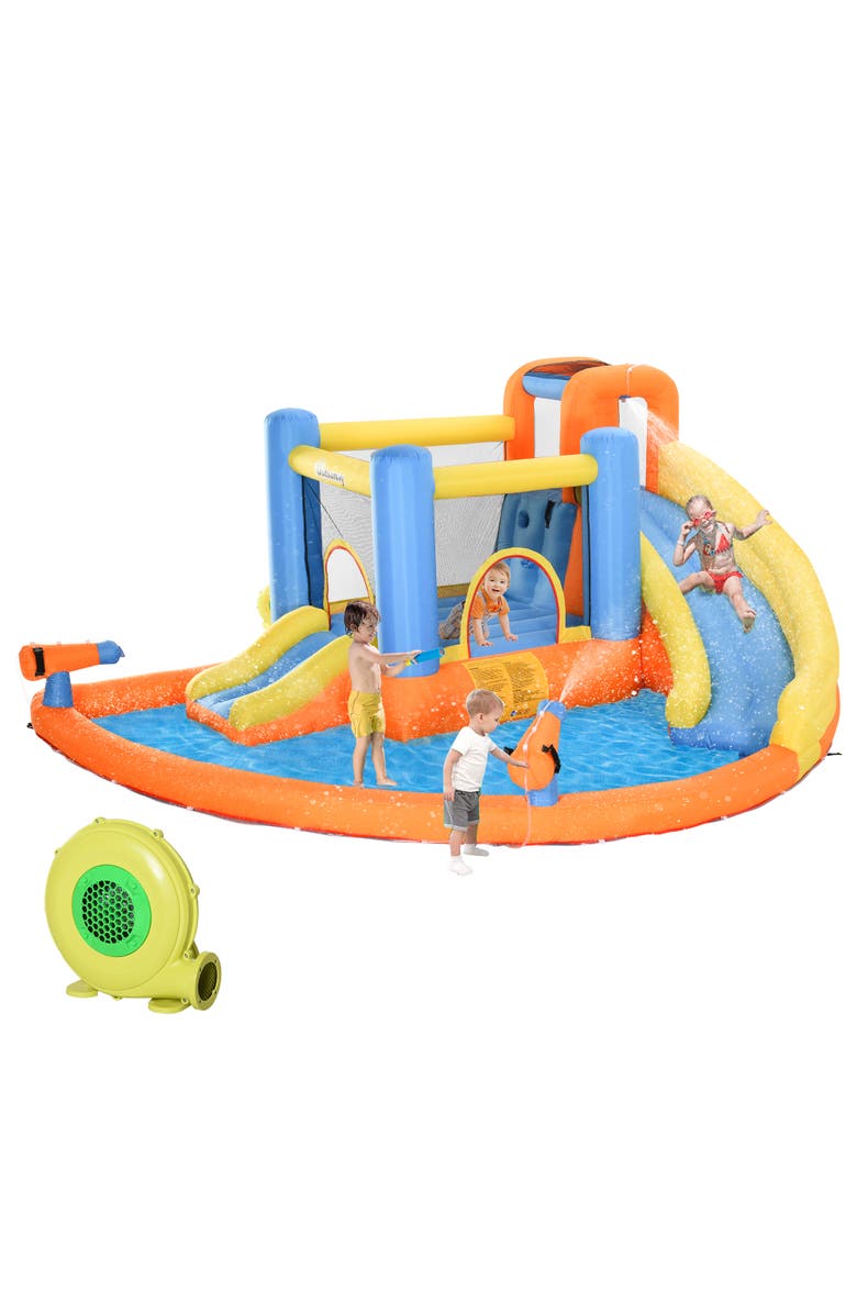 Outsunny 5-in-1 Kids Inflatable Water Slide Bounce House Water Park Jumping Castle, Main, color, Multi Color