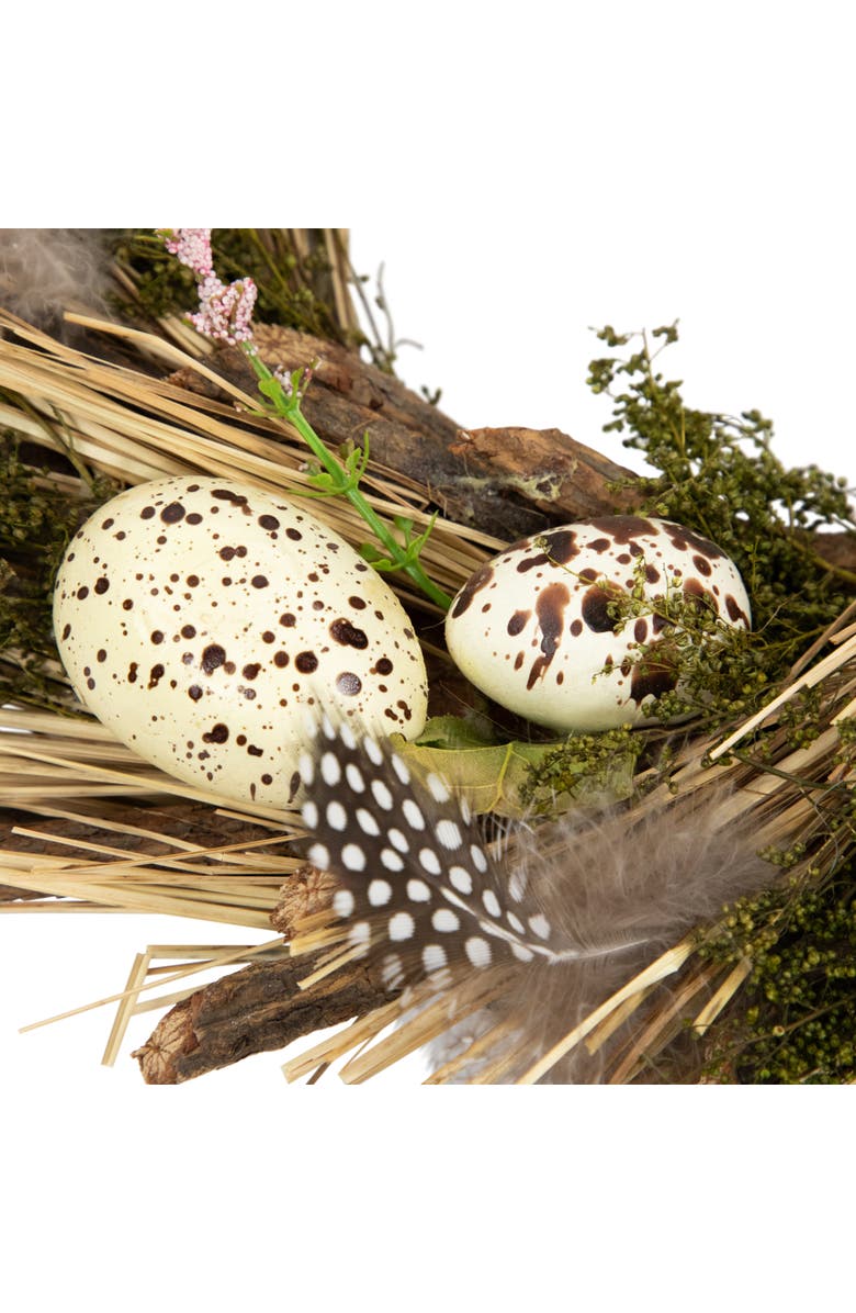 Northlight Speckled Eggs and Feathers Artificial Small Earthy Easter Wreath - 14", Alternate, color, Brown