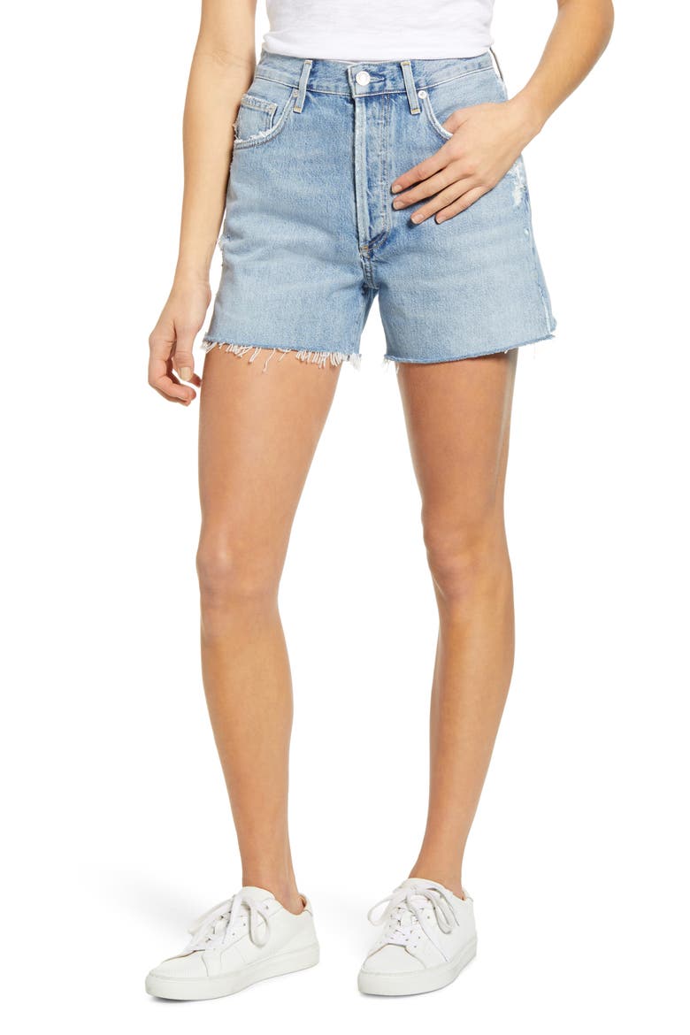 Dee Ultra High Waist Cutoff Denim Shorts, Main, color, CHIMES