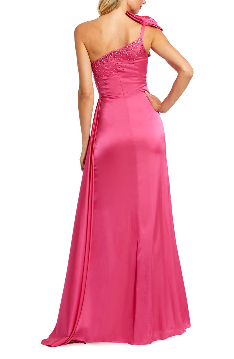 Mac Duggal One Shoulder Embellished Bow Satin Gown, Alternate, color, Rose