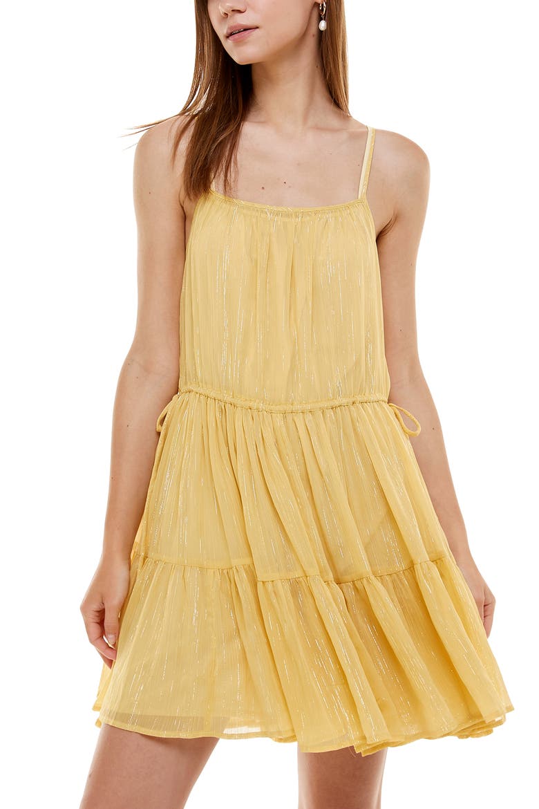 Clyde Metallic Thread Tiered Ruffle Dress, Main, color, SAFFRON