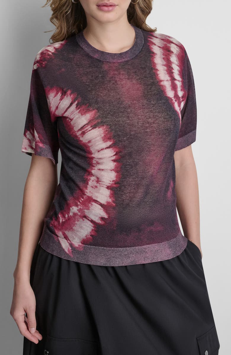 DKNY Tie Dye Short Sleeve Cotton Blend Sweater, Main, color, Firework Tiedye