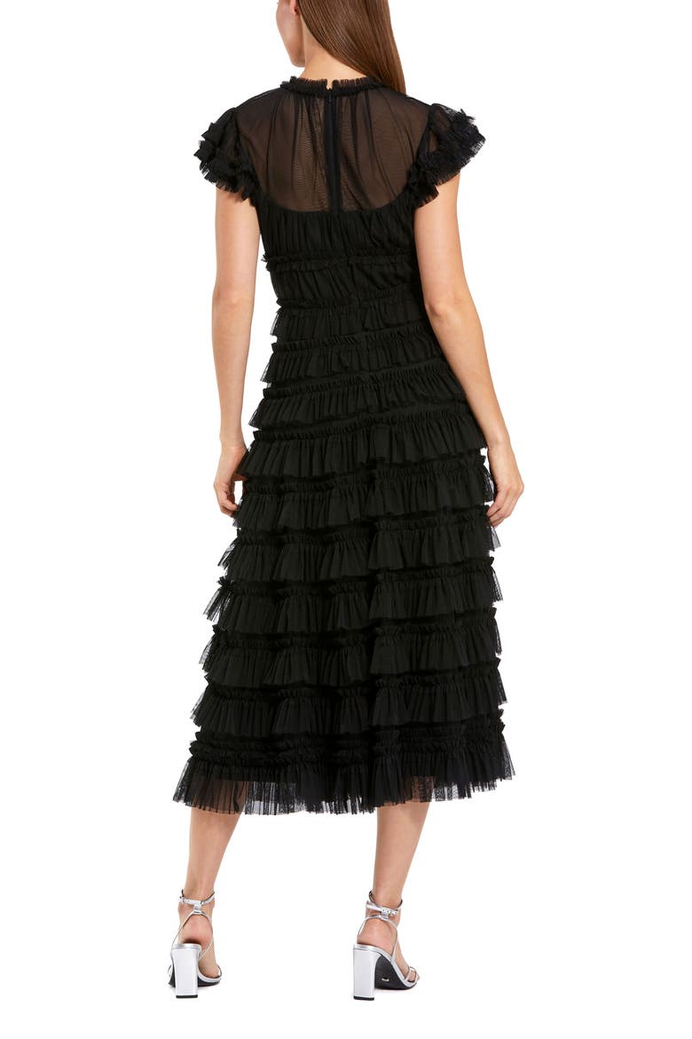 Women's Ruffle High Neck Cap Sleeve Midi Dress, Alternate, color, Black