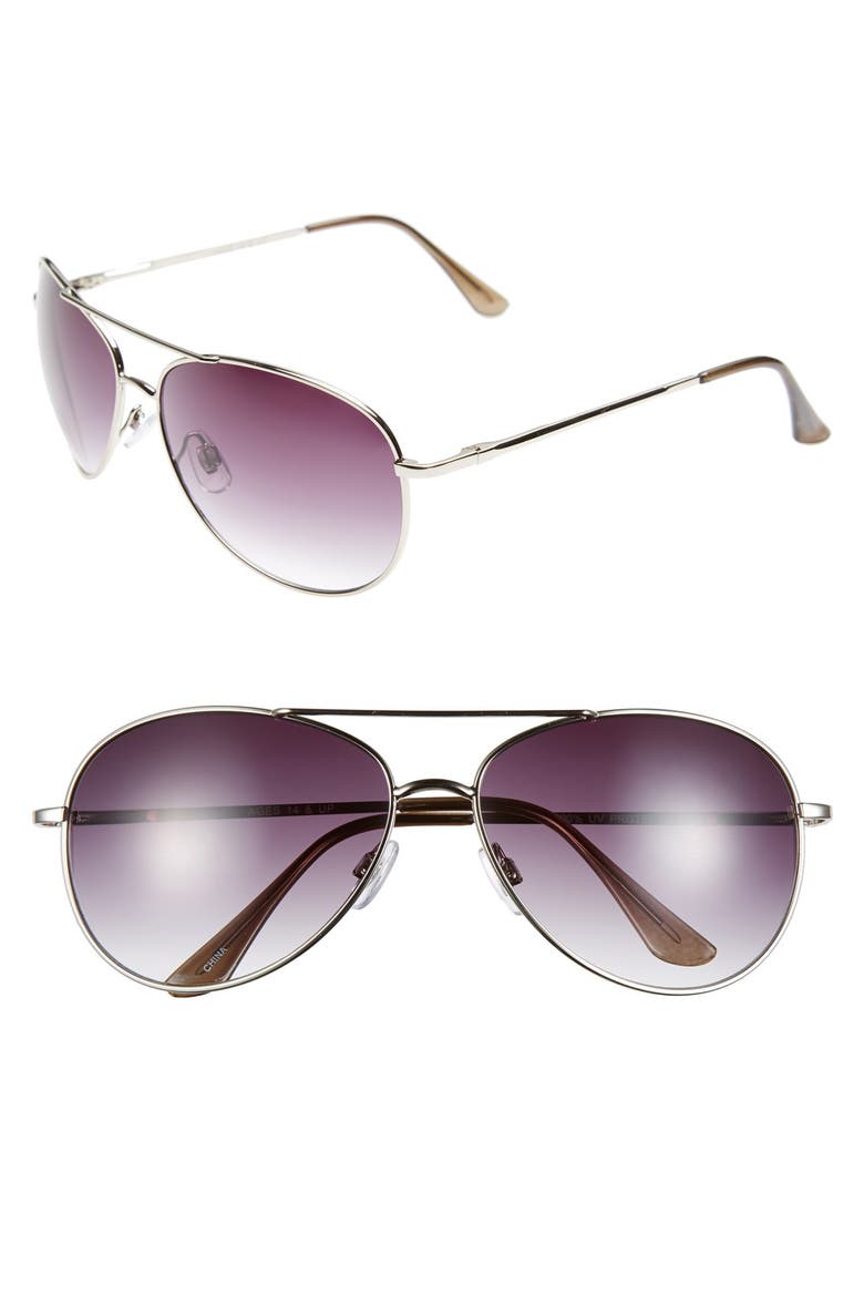 Aviator 60mm Sunglasses, Main, color, SILVER