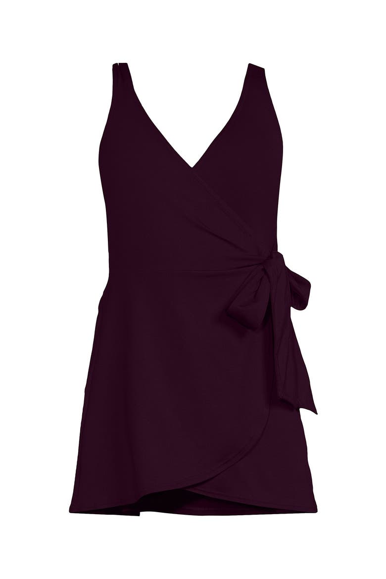 Side Tie Mini Swim Dress Swimsuit, Alternate, color, Dark Wine