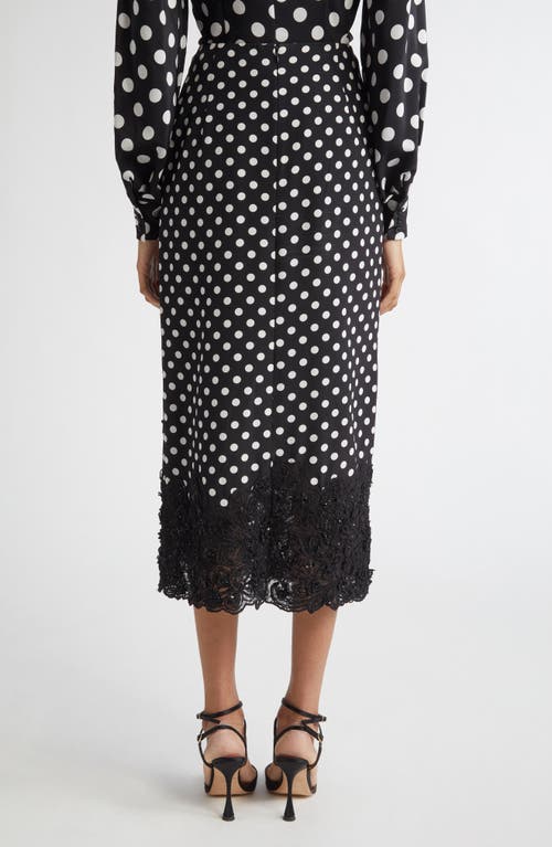 Shop Carolina Herrera Lace Trim Polka Dot Skirt In Black/ivory