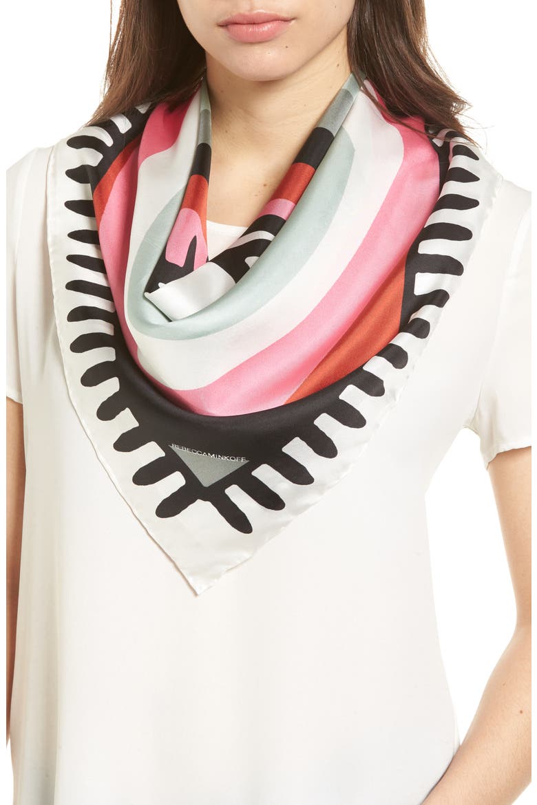 Evil Eye Square Silk Scarf, Main, color, WHITE MULTI