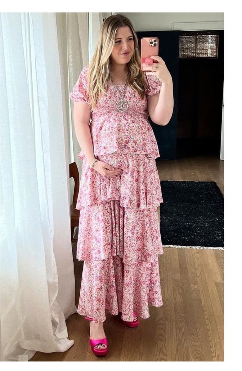 PinkBlush Floral Square Neck Ruffle Layered Maxi Dress, Alternate, color, Pink