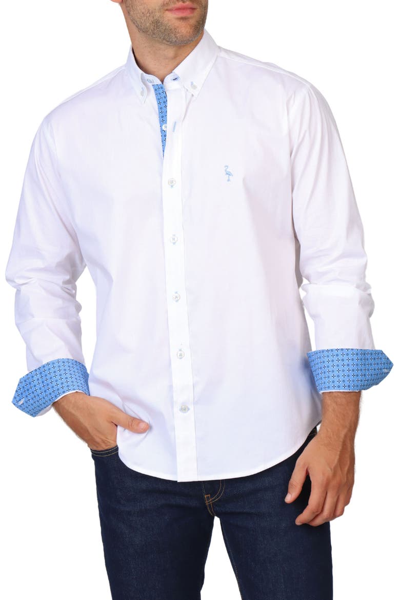 Solid Stretch Button-Down Shirt, Alternate, color, WHITE