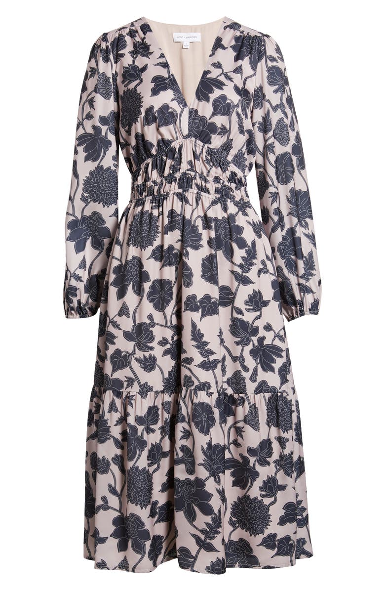 Lost + Wander Amina Floral Print Long Sleeve Midi Dress, Alternate, color, 