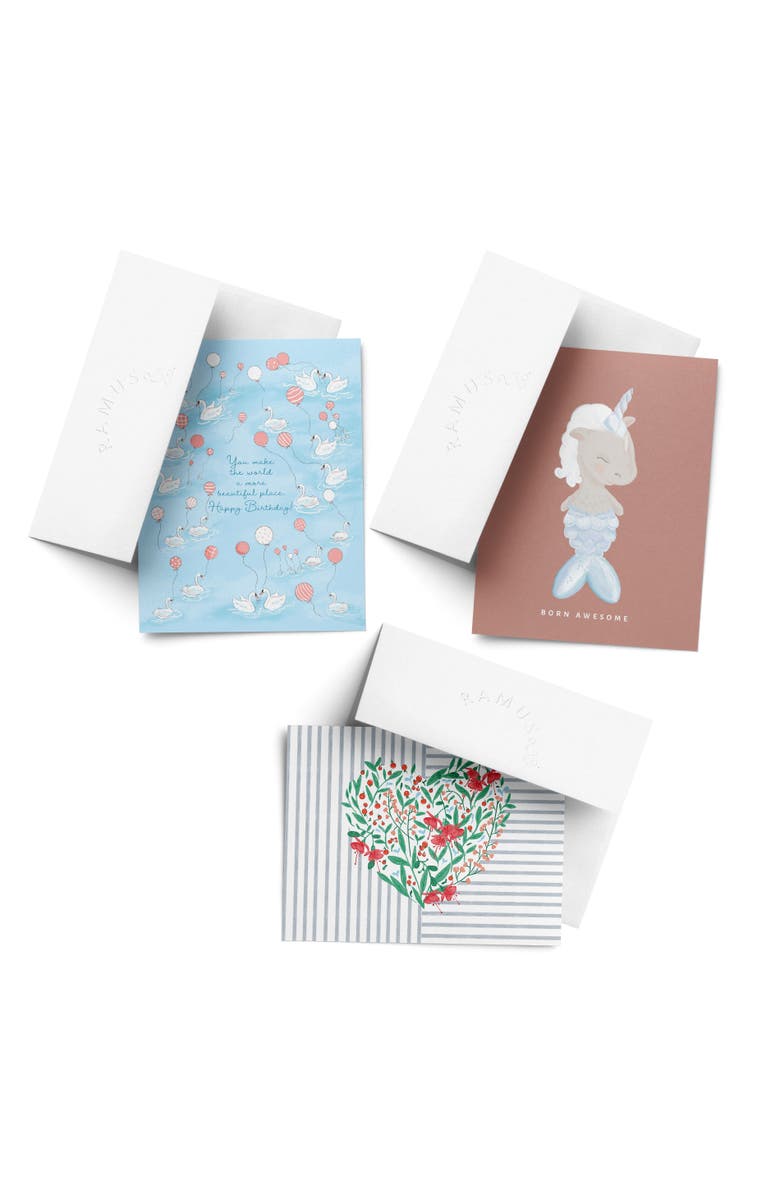 Ramus & Co Baby Greeting Card Pack (3ct) "Swan Heart Unicorn", Main, color, Multi-Pack