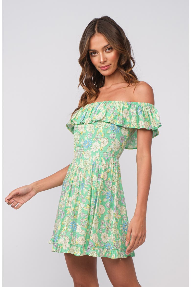 Floral Ruffle Off the Shoulder Minidress, Alternate, color, LIGHT GREEN