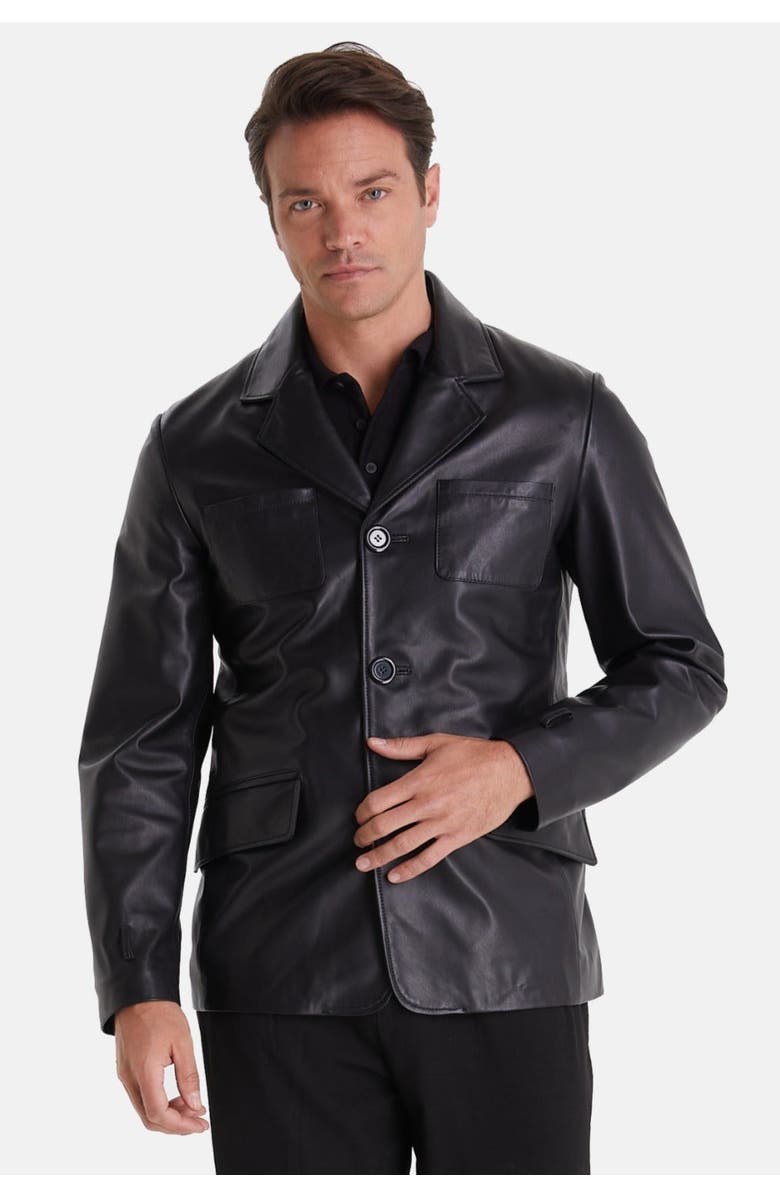 Furniq UK Felix Leather Jacket, Main, color, Black