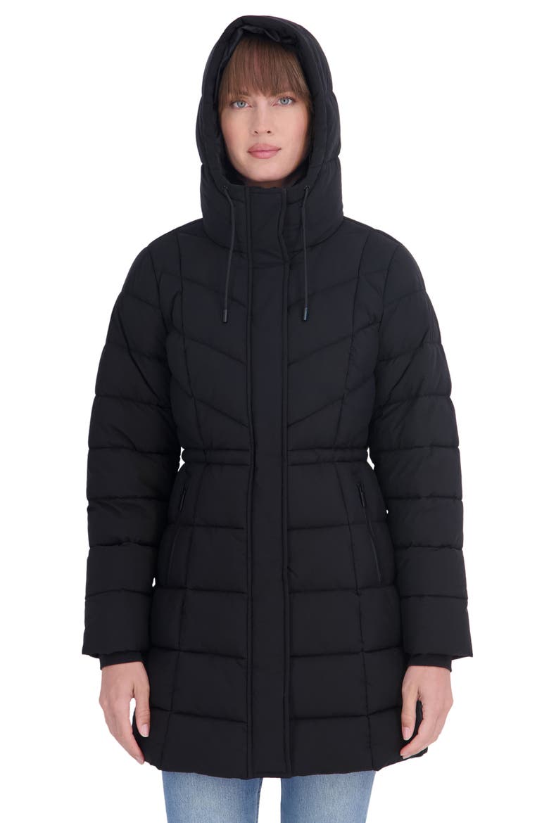 Stretch 3/4 Anorak Puffer Jacket, Alternate, color, BLACK