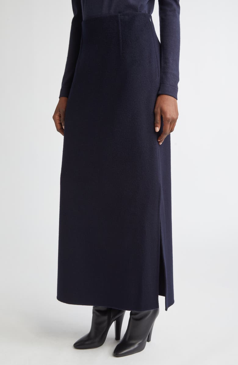 Lafayette 148 New York High Waist Side Slit Wool & Cashmere A-Line Maxi Skirt, Alternate, color, Ink
