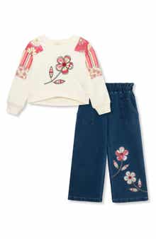 Peek Aren't You Curious Kids' Floral Appliqué Sweatshirt & Knit Pants Set