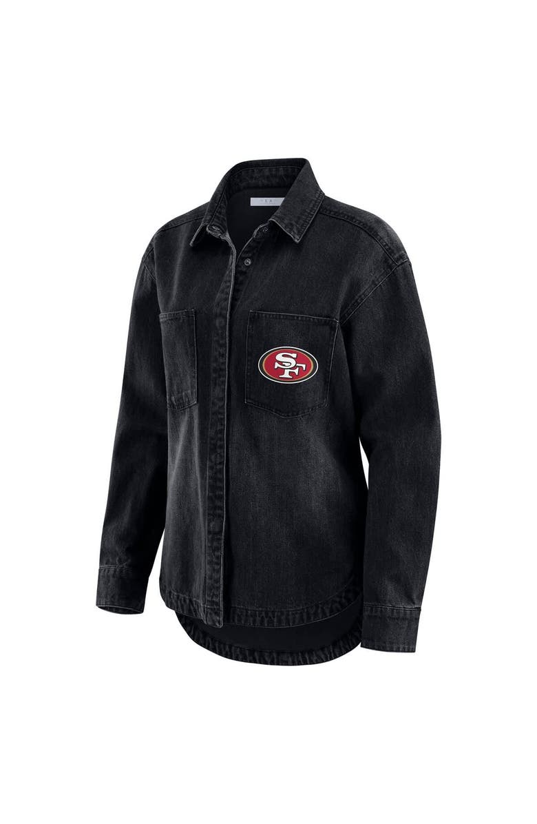 WEAR by Erin Andrews Women's WEAR by Erin Andrews Black San Francisco 49ers Washed Oversized Denim Full-Snap Shacket, Alternate, color, Black