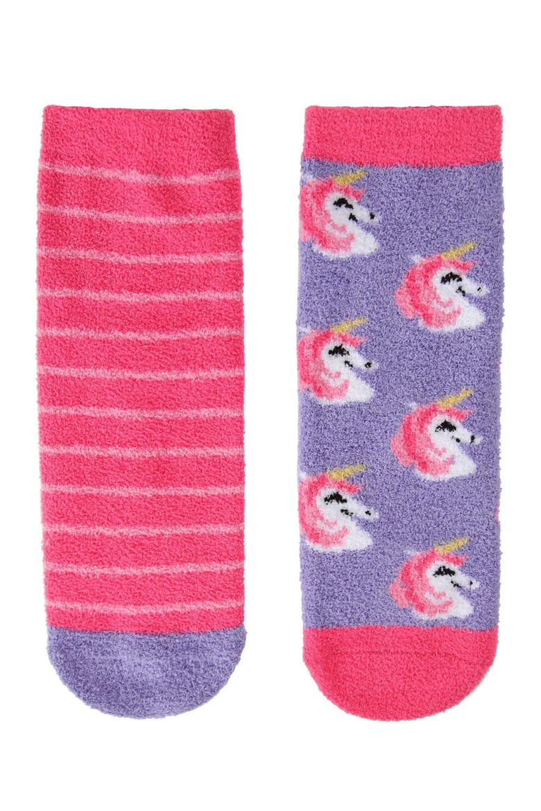 Unicorn Fuzzy Non-Skid Socks 2-Pair, Alternate, color, Fuchsia