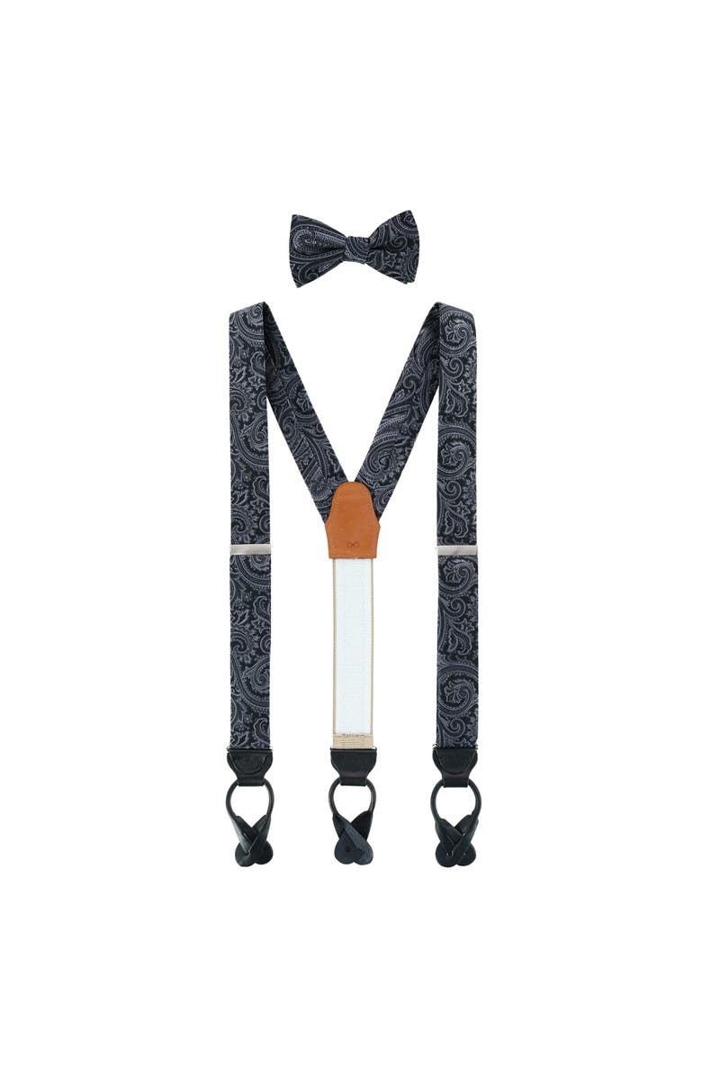 Trafalgar Sobee Paisley Silk Brace and Bow Tie Set, Main, color, Black