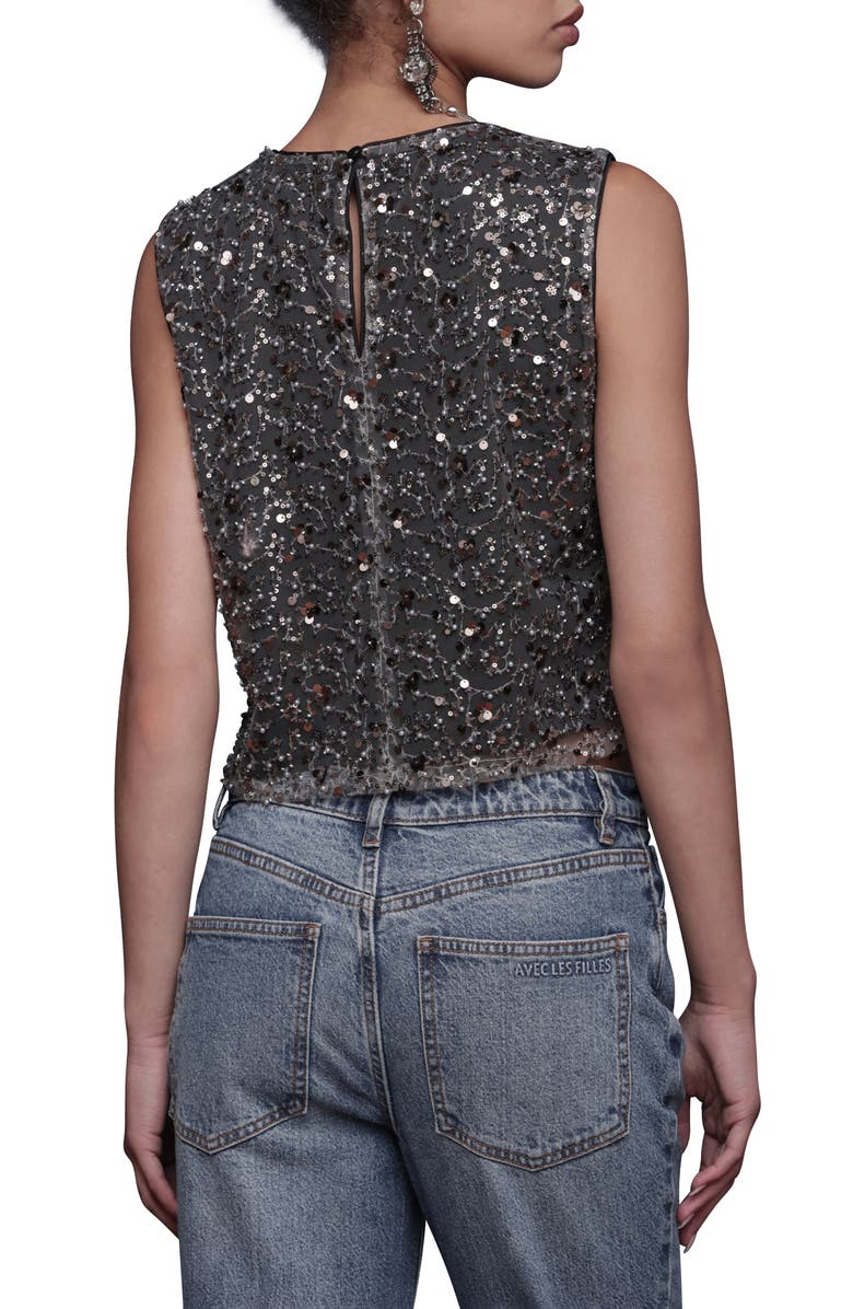 Avec Les Filles Sequin Mesh Tank, Alternate, color, Black - Grey Mesh