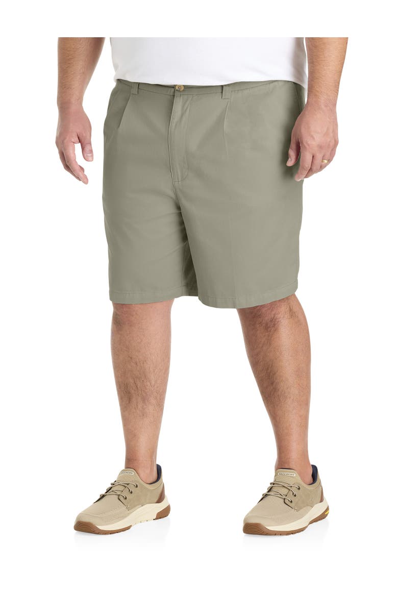Big & Tall Waist-relaxer Pleated Shorts, Main, color, OLIVE