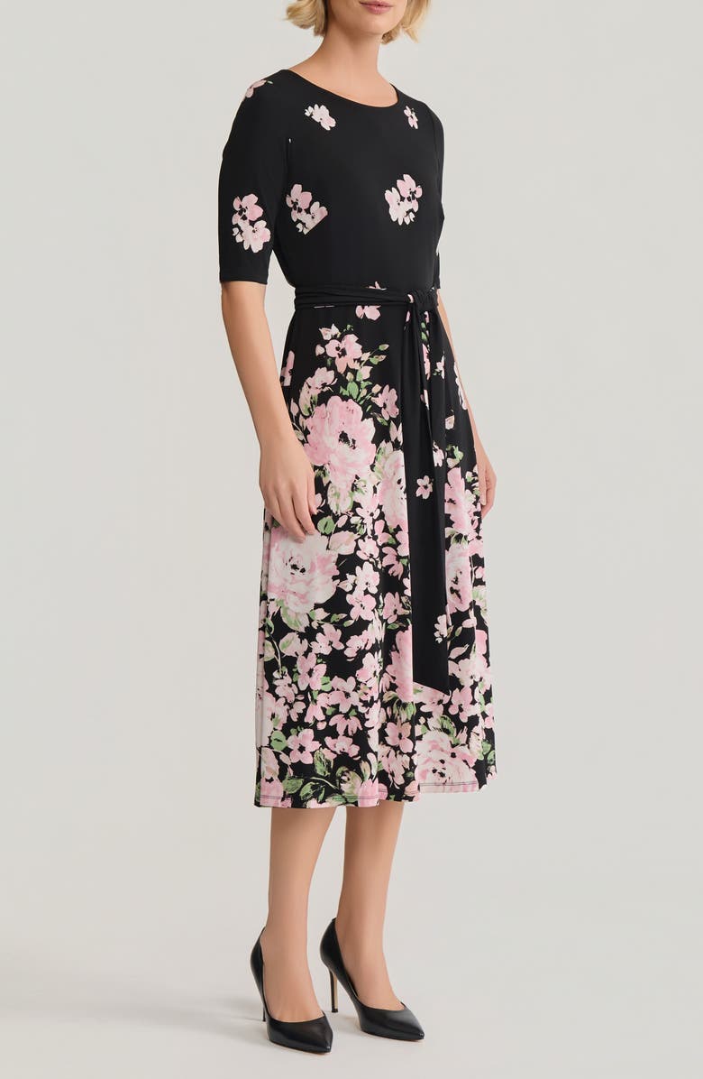 KASPER Floral Tie Belt A-Line Dress, Alternate, color,