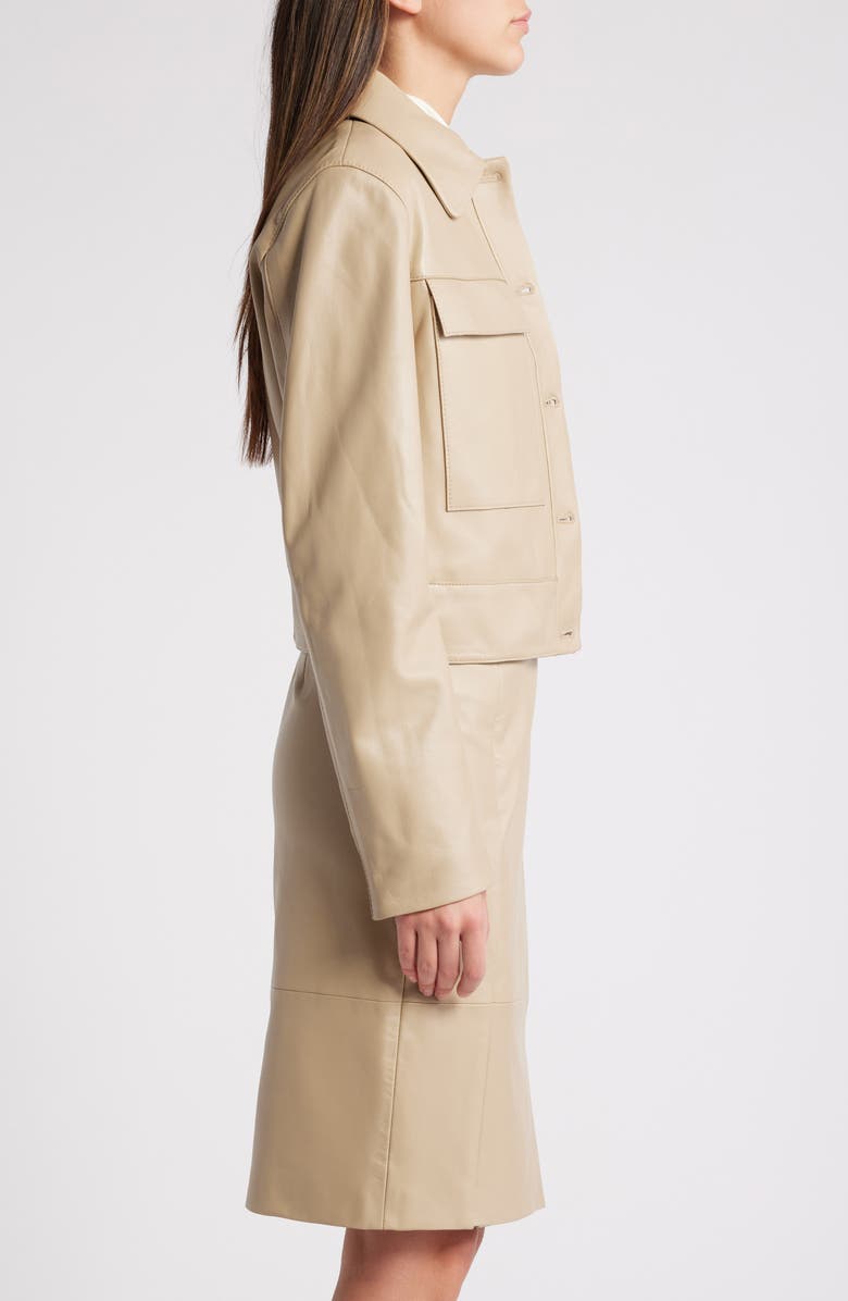 BOSS Sadenia Crop Leather Jacket, Alternate, color, Sand Beige