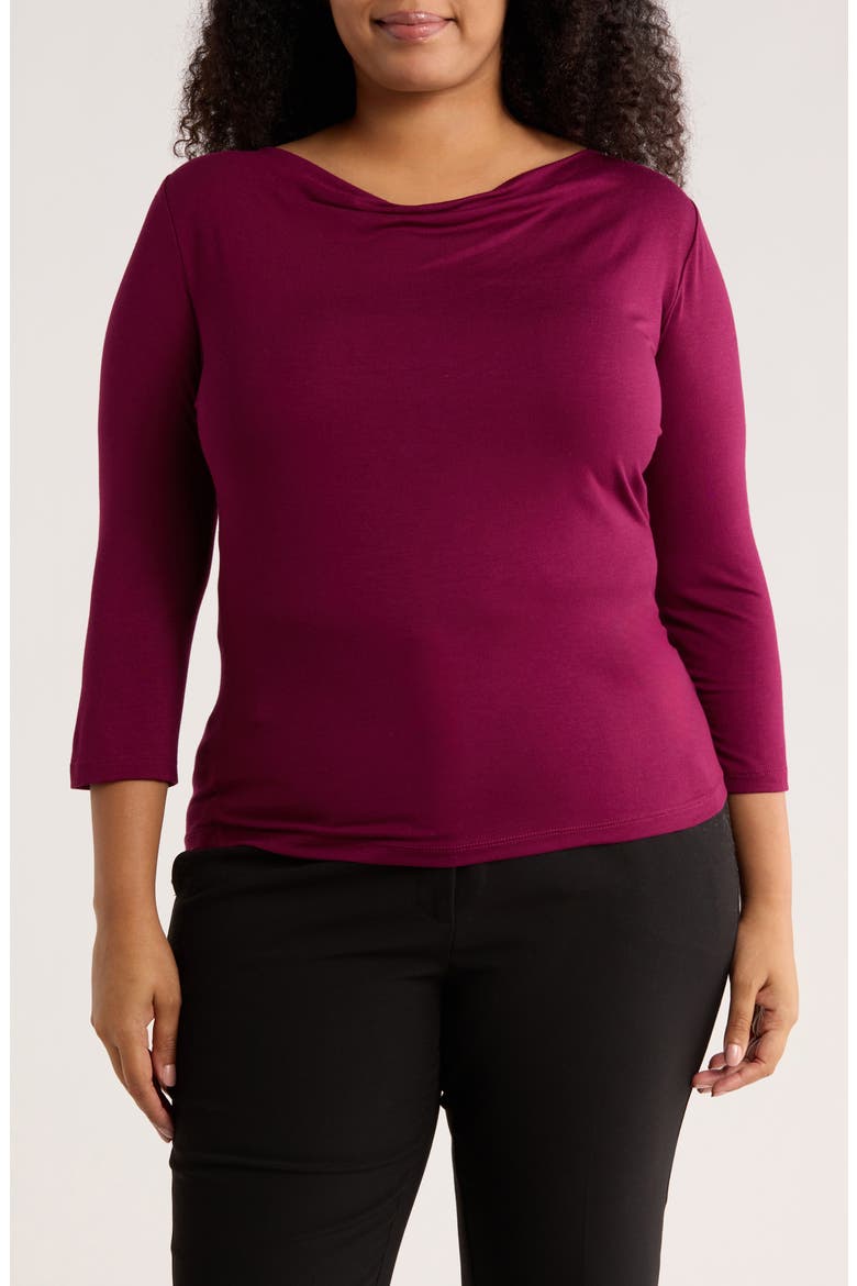 Side Ruched 3/4 Sleeve Top, Main, color, BURGUNDY