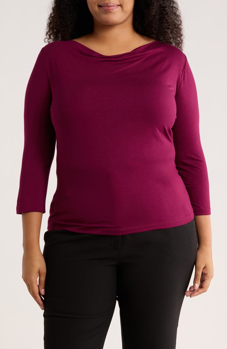 Renee C Side Ruched 3/4 Sleeve Top, Main, color, Burgundy