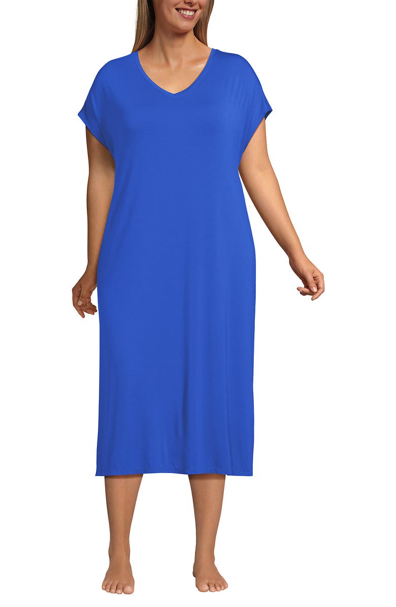 Lands' End Plus Size Cooling Cap Sleeve Midi Nightgown, Main, color, Vibrant Lapis