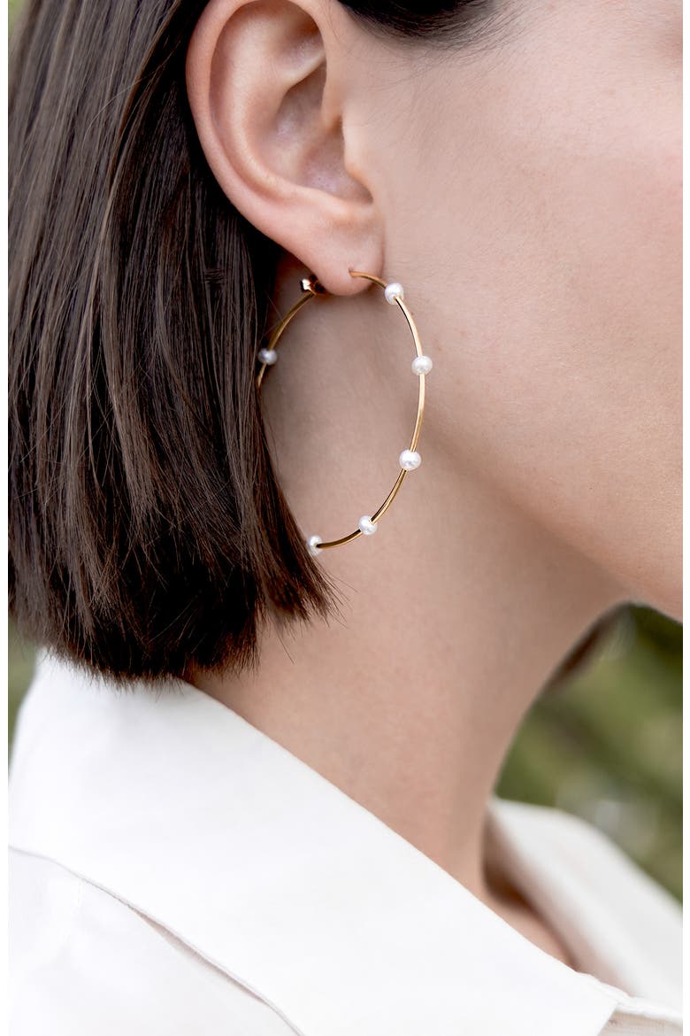 Ball Hoop Earrings, Alternate, color, GOLD PEARL
