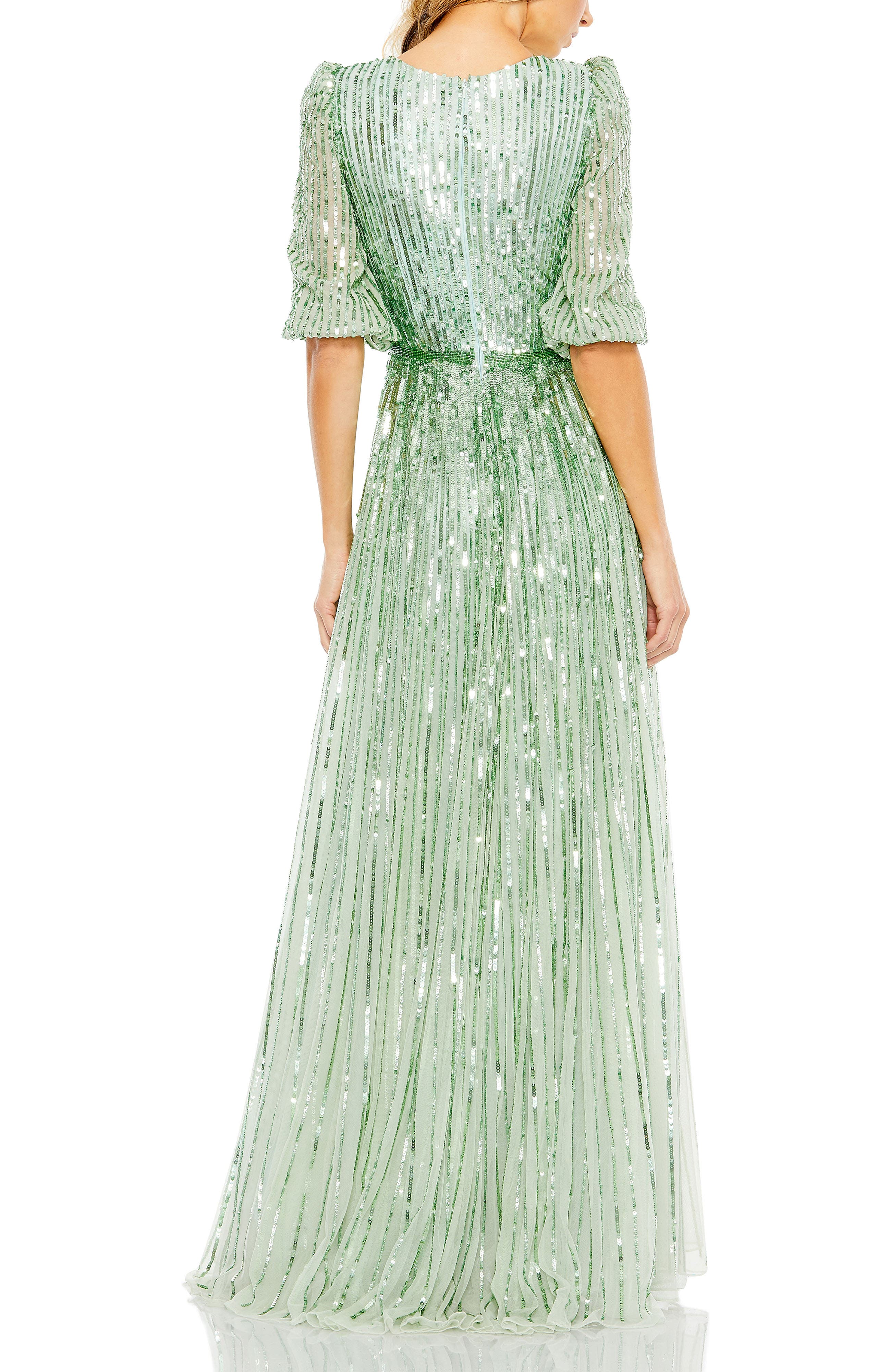 Sequined Wrap Over 3/4 Sleeve Gown - image 2