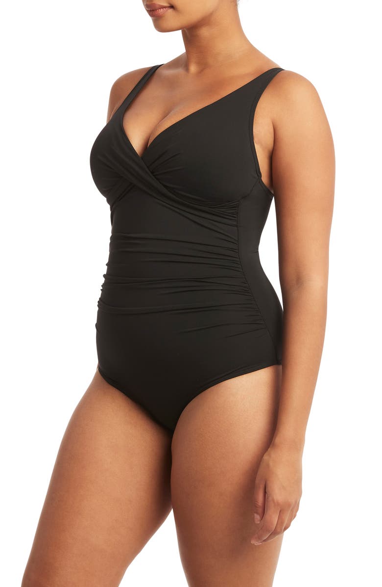 Sea Level Cross Front One-Piece Swimsuit, Alternate, color, Black